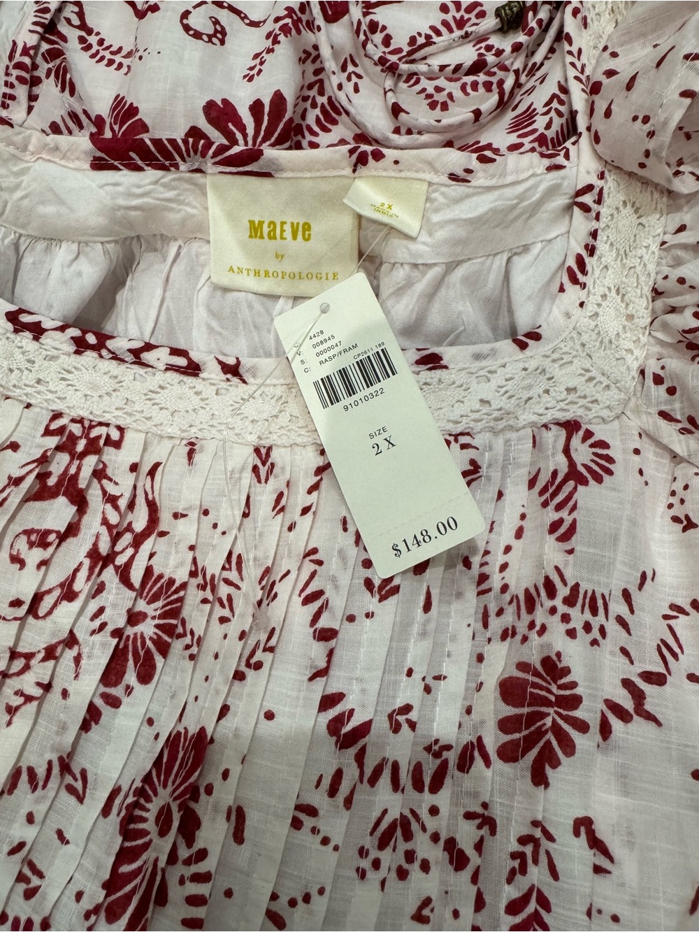 Maeve Anthropologie 2Xl plus Dress white red Floral Ruffles cotton crochet NWT - Picture 4 of 9